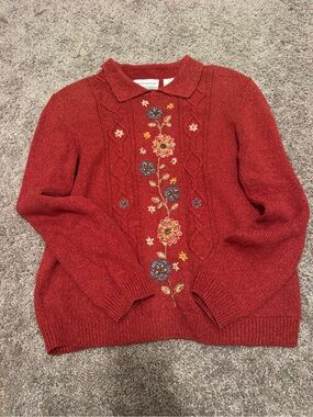 Embroidered Burnt Orange Women’s Sweater with Collar